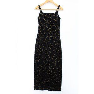Vintage Bari Jay Bodycon Dress Women Black Gold Floral Pattern Sleeveless Sz 5-6